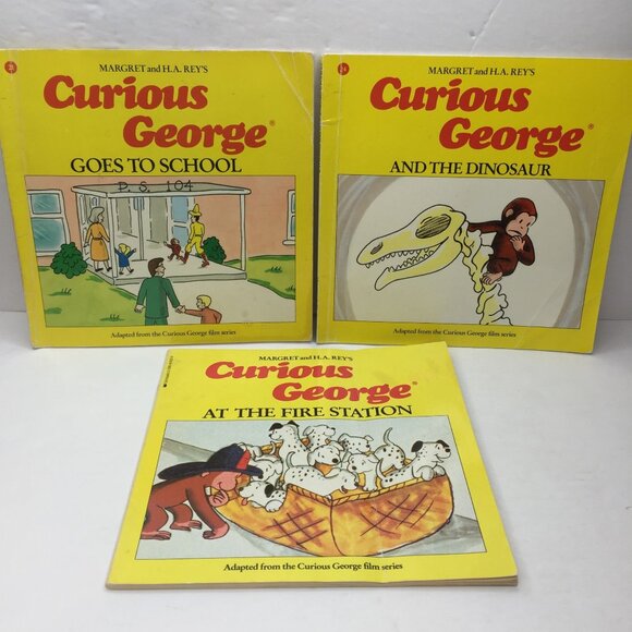 Scholastic Other - Vintage Lot 3 Books Curious George Goes School Dinosaur Fire Station Margret Rey